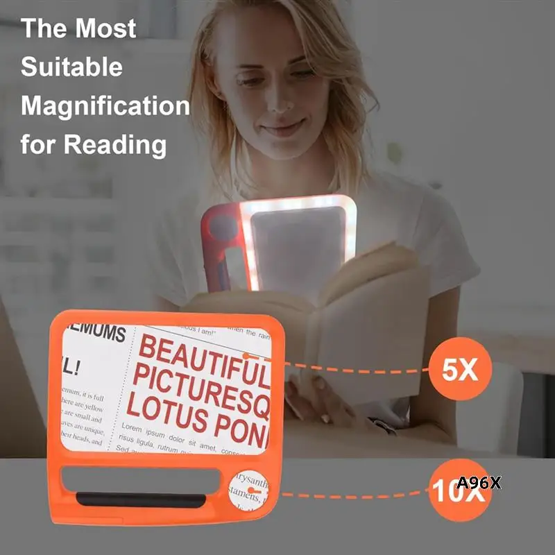 

Rechargeable Magnifying Glass For Reading, 5X 10X Page Magnifier Glasses With Lights For Seniors Elderly Low Visions