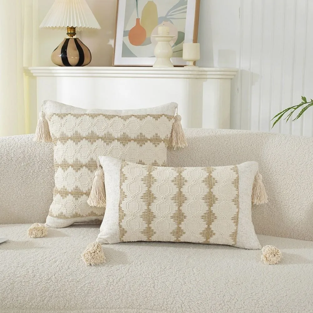 

New Rustic Retro Lumbar Pillow Cover with Tassels Cotton Linen Cushion Covers Decorative Pillowcase Farmhouse Decor