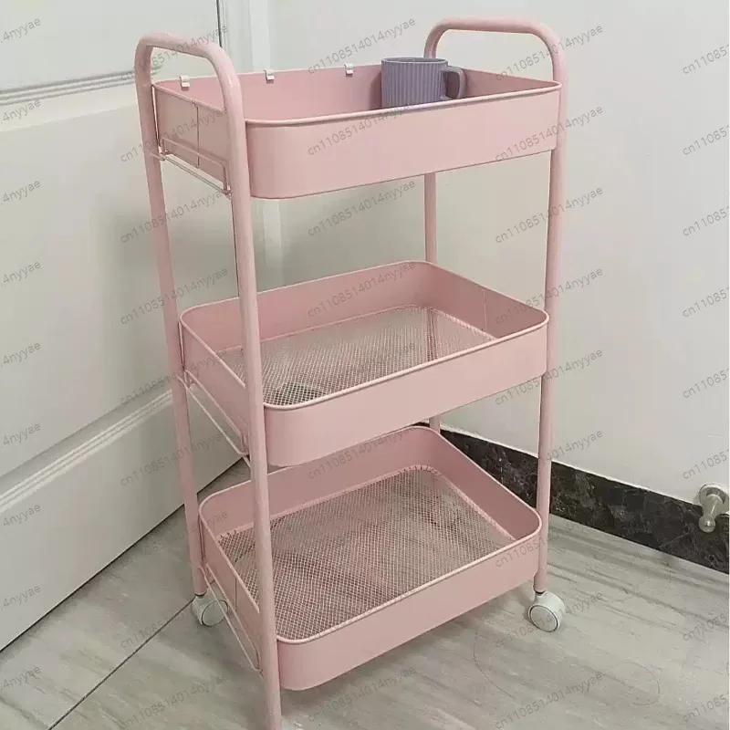 3-layer Floor-standing Kitchen Bathroom Toilet Mobile Baby Supplies Bedroom Bedside Snack Storage Rack Wheel Trolley Rack