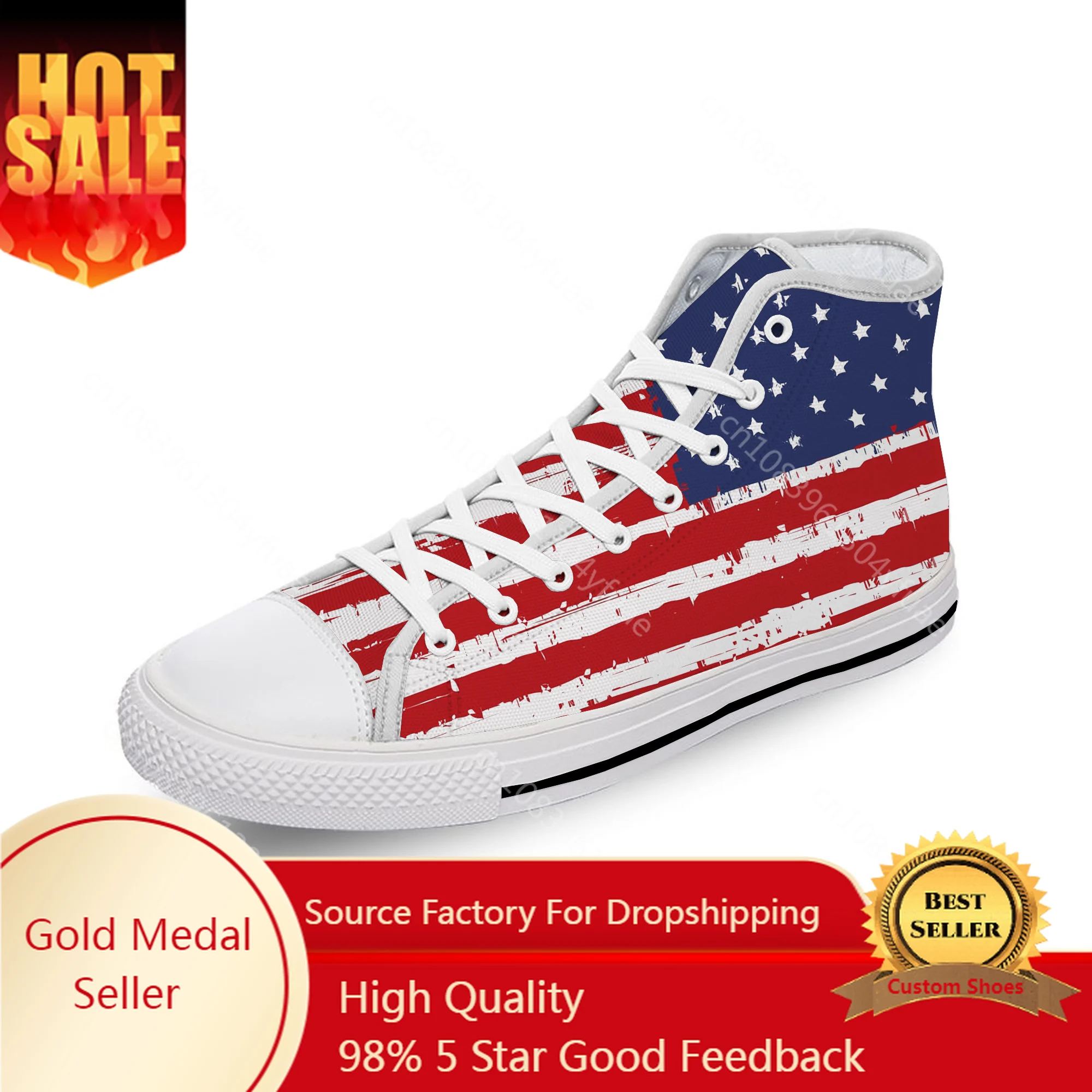 

Vintage American Flag High Top Sneakers Mens Womens Teenager Casual Shoes Canvas Running Shoes Breathable Lightweight White shoe