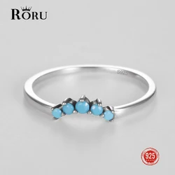 RORU Simple Geometric Blue Zircon Ring S925 Sterling Silver Rings for Women Girls Female Stack-ableWedding Engagement Gift