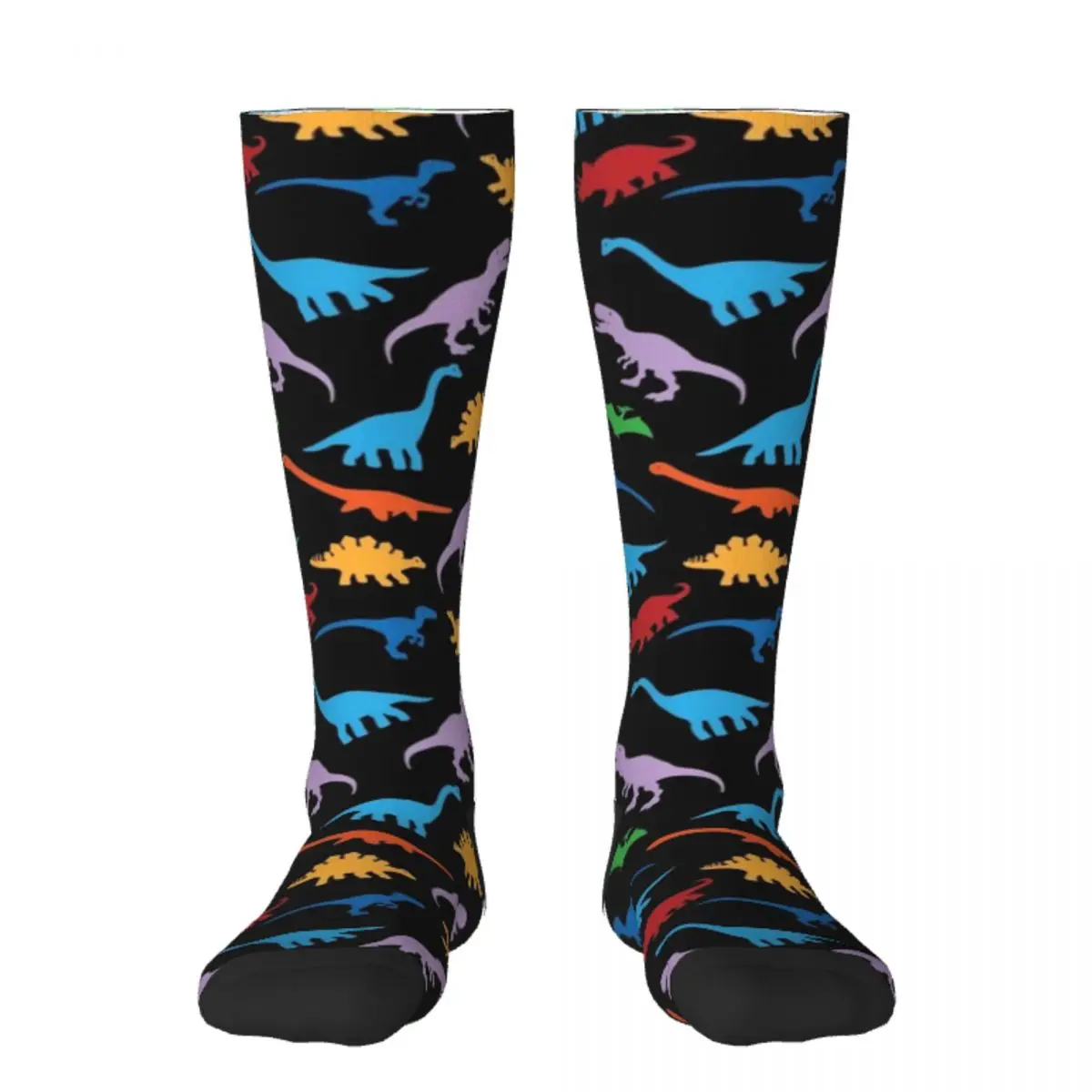 

7 Dinosaur Species Colorful Silhouette Transparent Background Pattern Socks colored luxury new in's Men's Socks Luxury Women's