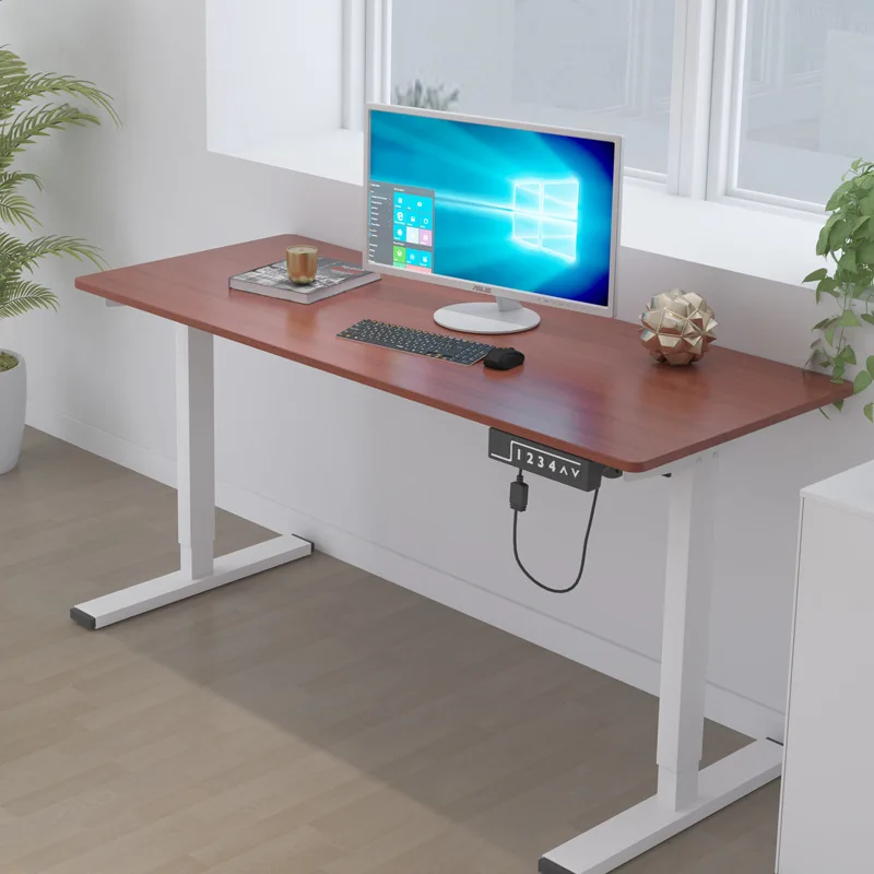 Steel Adjustable Desk Height Stand Up Ergonomic Electric Lift Table with White Oak Color