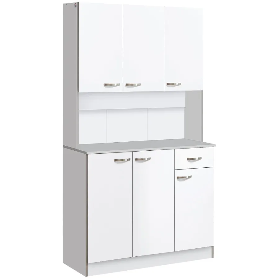 

HOMCOM Freestanding Kitchen Buffet with Hutch White 71 Storage Cabinets 6 Doors 3 Adjustable Shelves Drawer