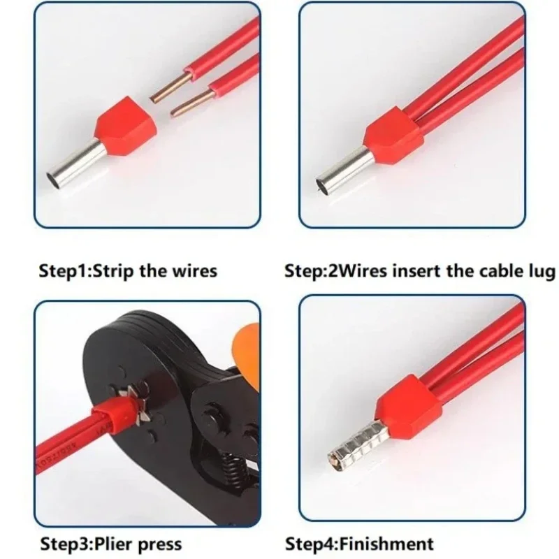 50PCS 2x6mm² Guage 2x10 Copper Insulated Ferrules Cable Lug Dual Cables Type Electrical Cord End Connector Terminal Crimp TE6014