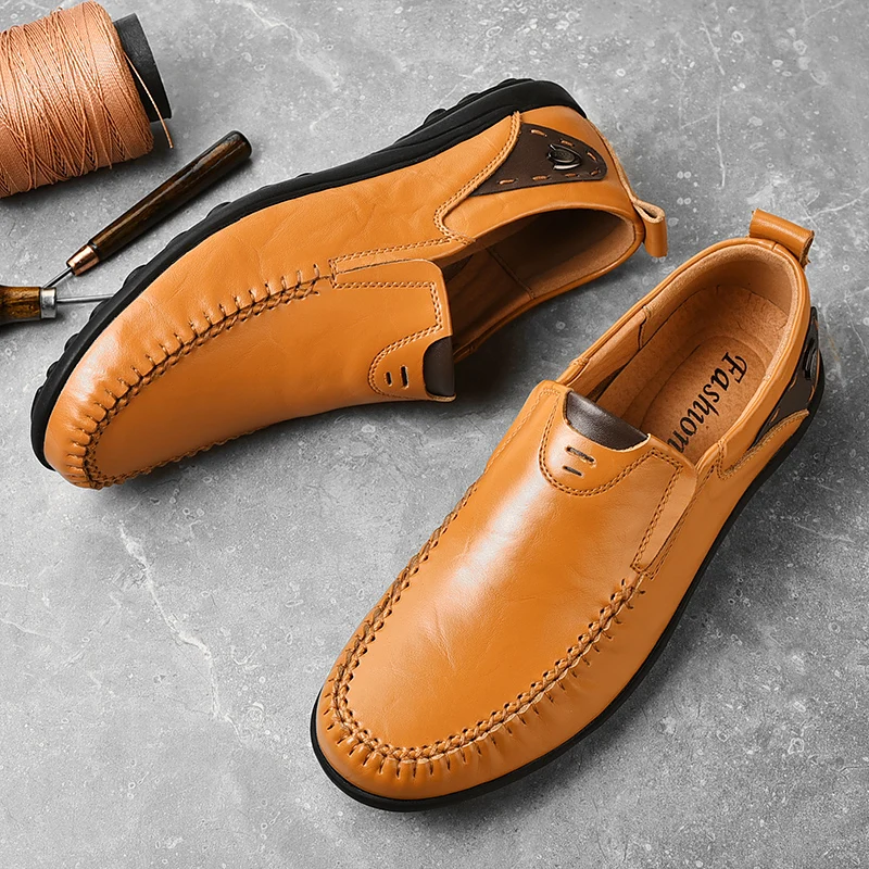 Handmade Leather shoes for Men Casual Loafers Shoes Soft Breathable Moccasins Men\'s Flats Fashion Brand Driving Shoes