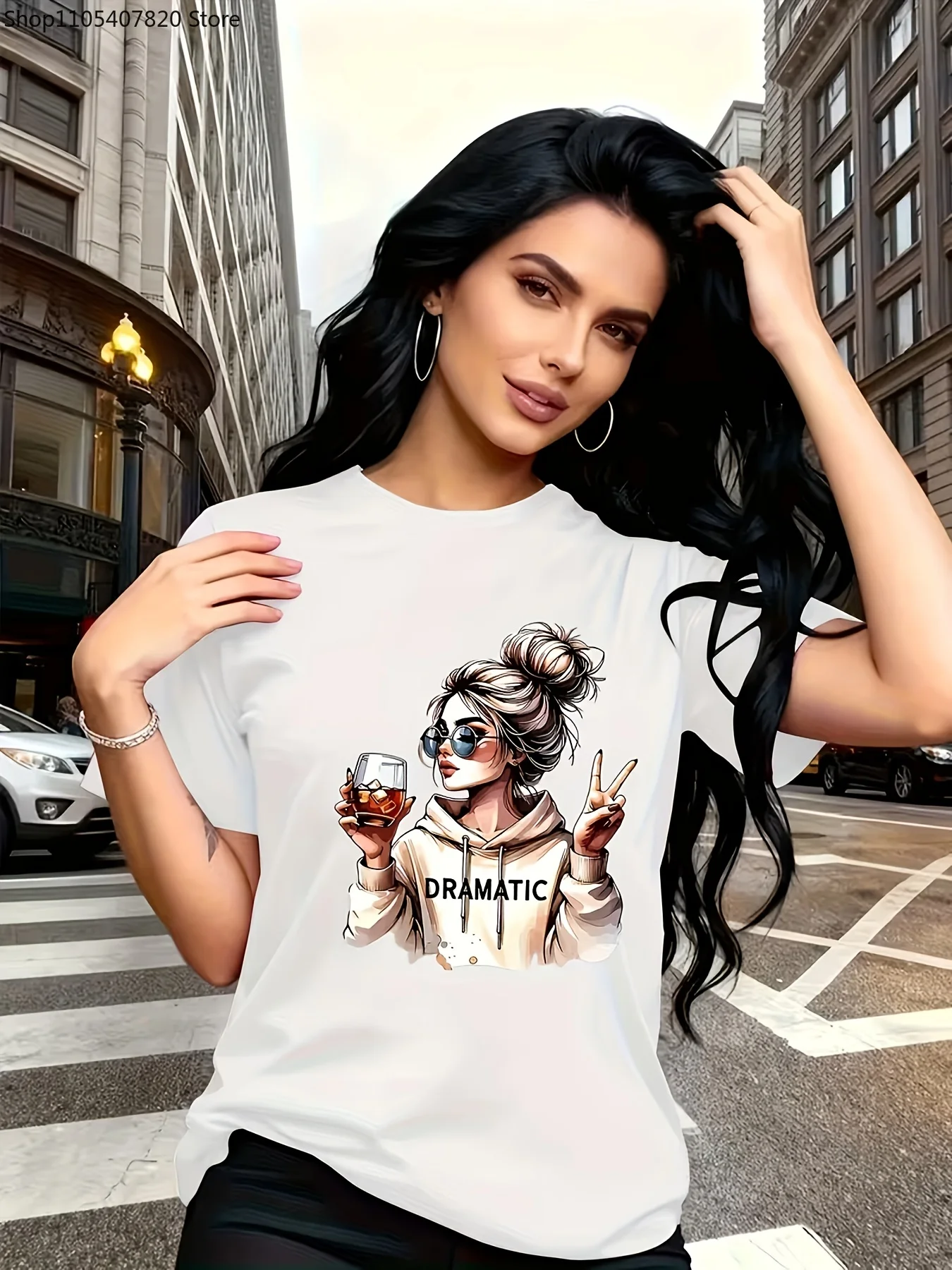 Y2k Chic Dramatic Graphic Woman Trendy Casual T-Shirt Funny Short Sleeve Streetwear Casual Top Summer Spring Women'S Clothing