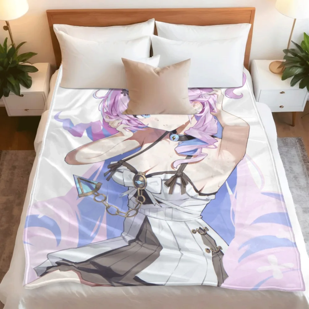 Anime Flannel Throw Blanket Coralie Pink Curly Hair Anime Girl Cute Dress Soft Warm Bedding Sofa Gift