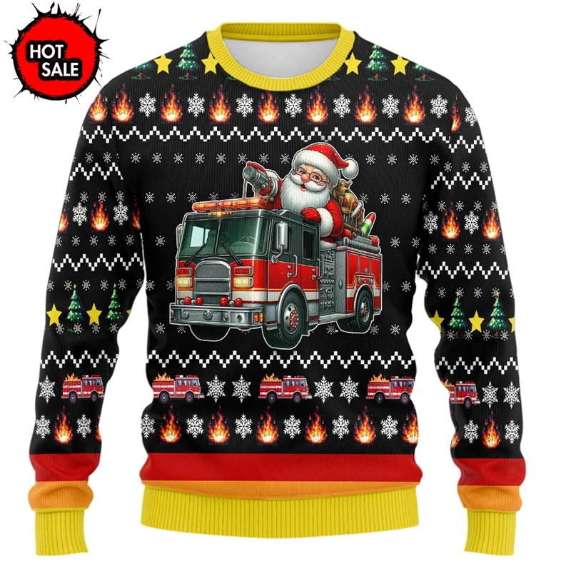 Firefighter Santa Claus Graphic Sweatshirts Men Ugly Christmas Sweater Fashion Funny 3d Print Chilren Pullover Mens Sweaters Top