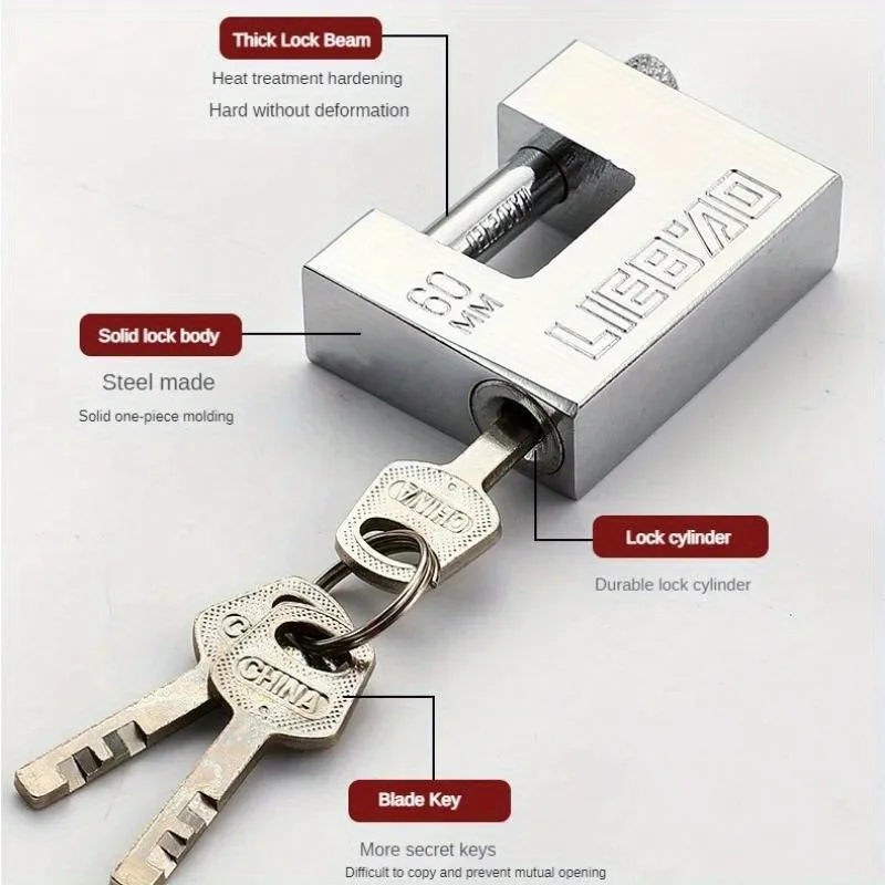 Heavy Duty Cross-Beam Padlock Anti-Cut Anti-Pick Steel Lock with 3 Keys for Warehouse Gate Door Truck Container Security