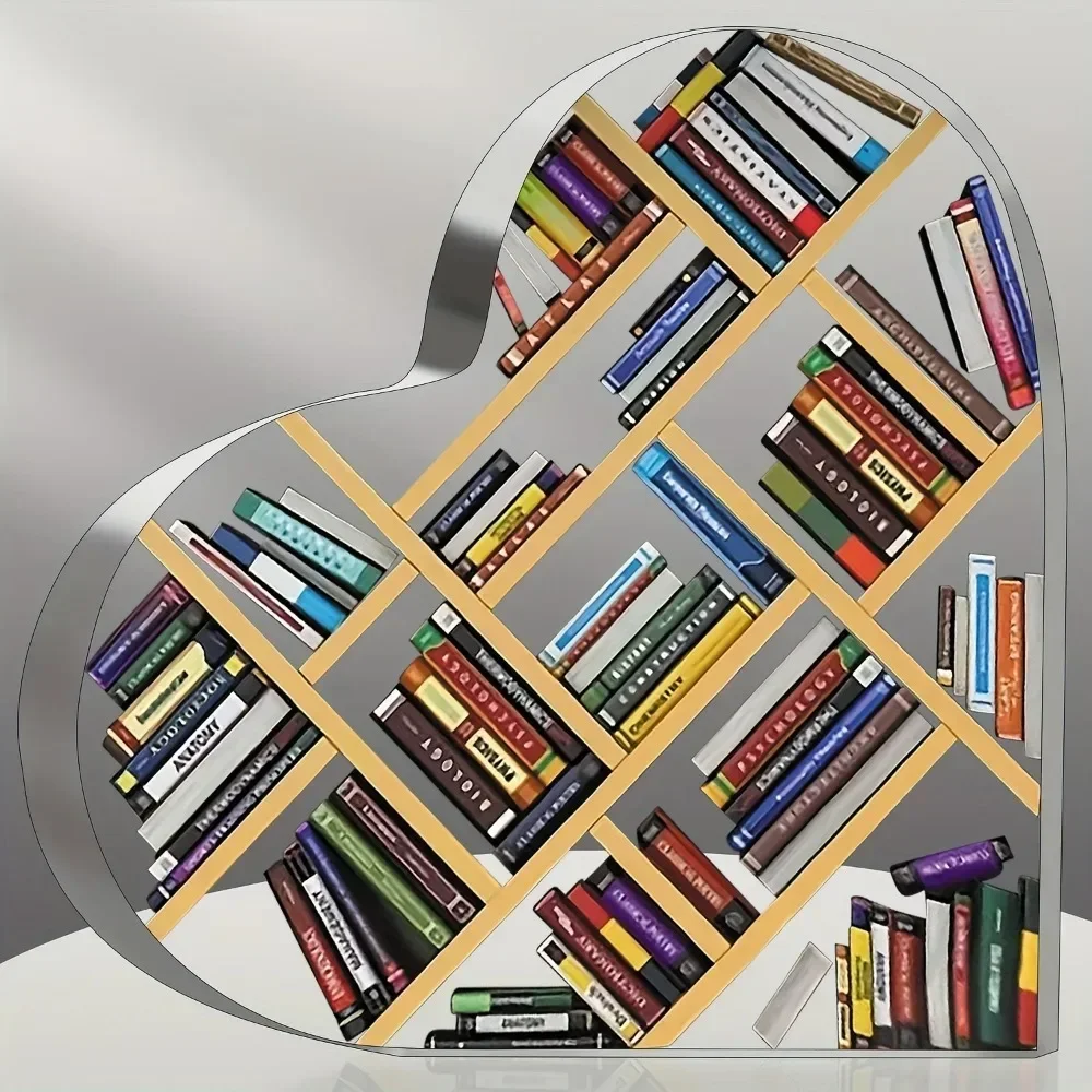 Heart Acrylic Desk Plaque Book Lover Gift, Heart Shaped Bookshelf Pattern Tabletop Decor Ornament, Lightweight Gift for Teacher Home Library