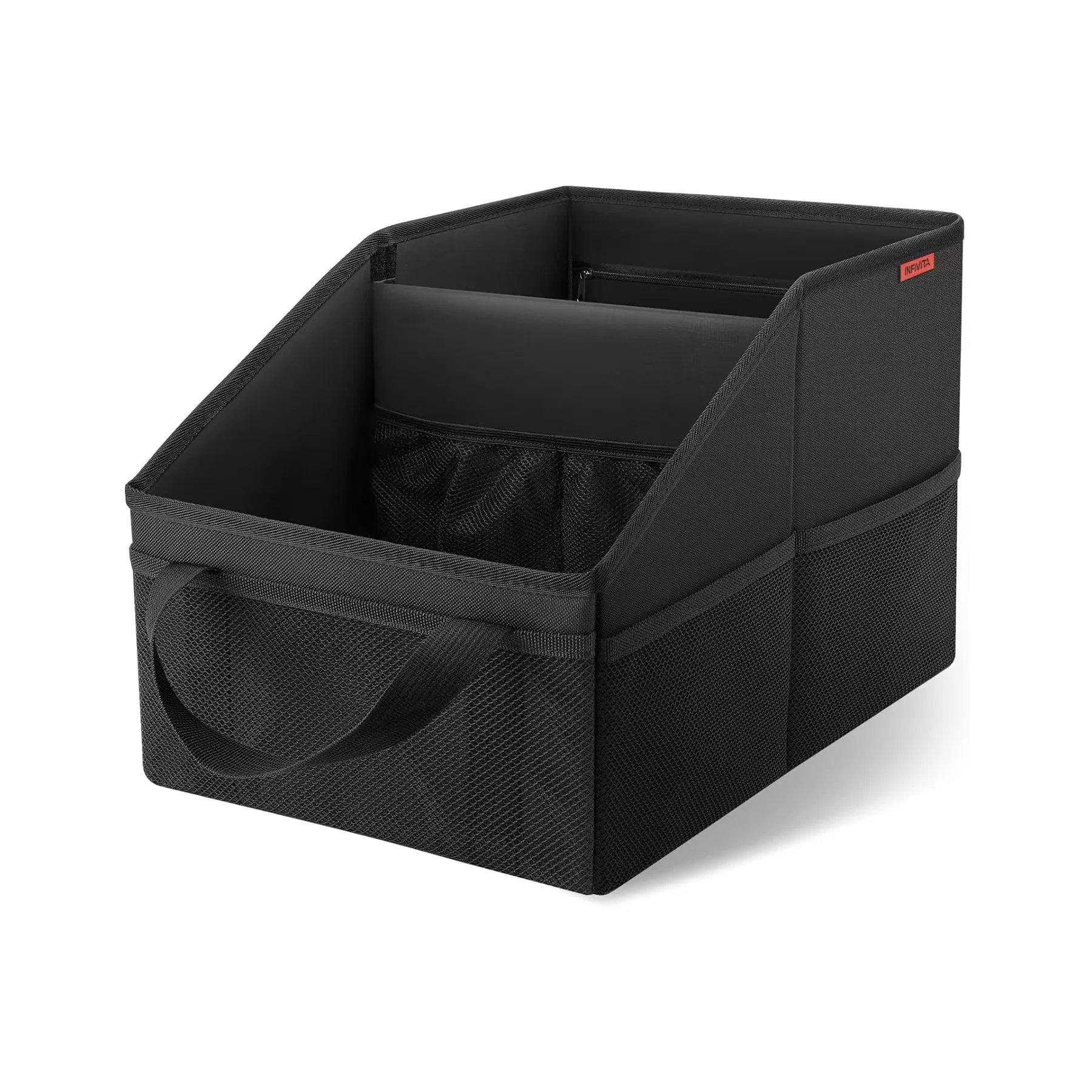 

Large Capacity Folding Storage Box for Car Rear, Organizing Box with Lid, Collapsible Storage Bin for Home & Auto Use