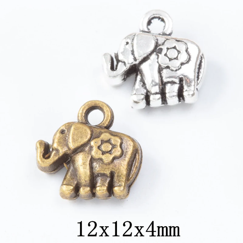 100pcs 12*12MM ZAKKA Grocery Creative Vintage Flower Element Thai Elephant Handmade DIY, Bronze Popular Necklace Jewelry Pendant