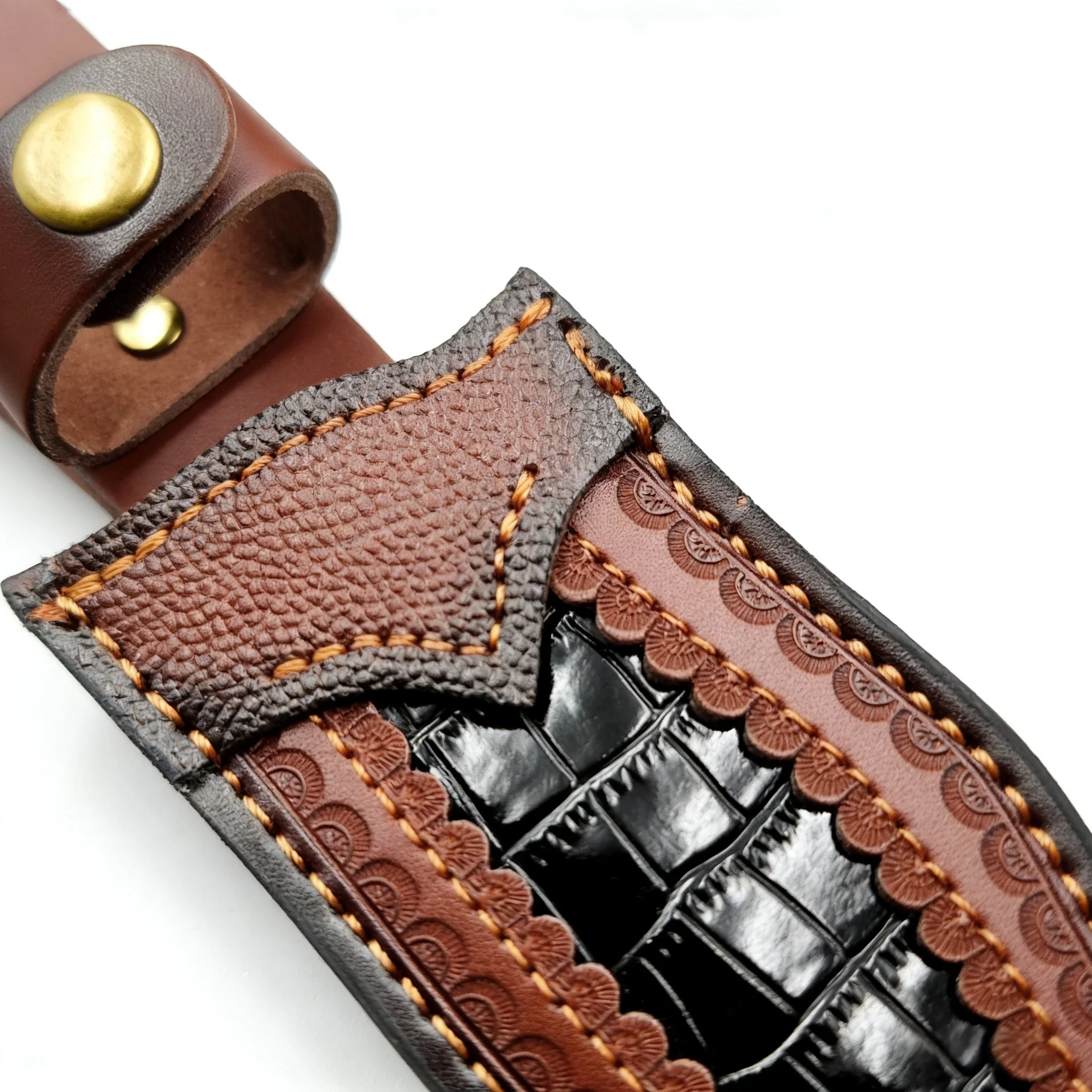 Crocodile Texture Spliced Split Cowhide Knife Sheath Waist Belt Carry Tool Scabbard Sheath Only No Knife Included view 4