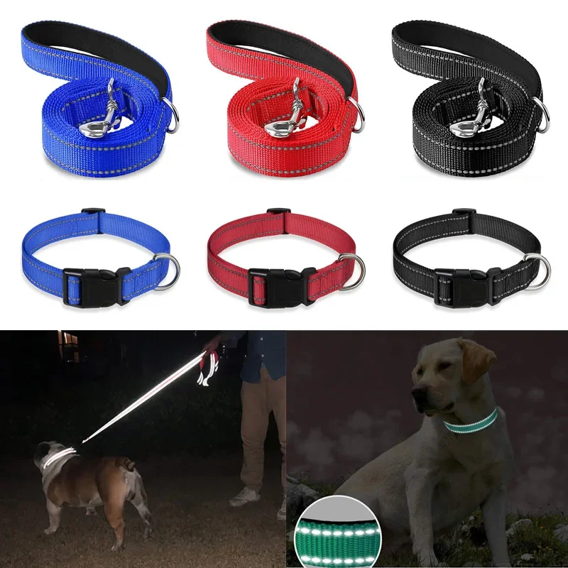 1.2/1.5/1.8M/Night Reflective Pet Towing Rope Collar Nylon Reinforcement Rope Walking Dog Towing Rope Collar Strap Dog Rope Pets