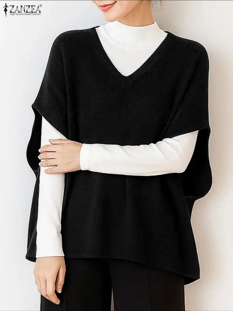 เสื้อสเวตเตอร์ถักไหมพรมผู้หญิง ZANZEA FW 2025 ทรงโอเวอร์ไซส์ คอวี แขนโดลแมน สีพื้น เรียบง่าย สวมใส่สบาย เหมาะสำหรับใส่ทุกวัน