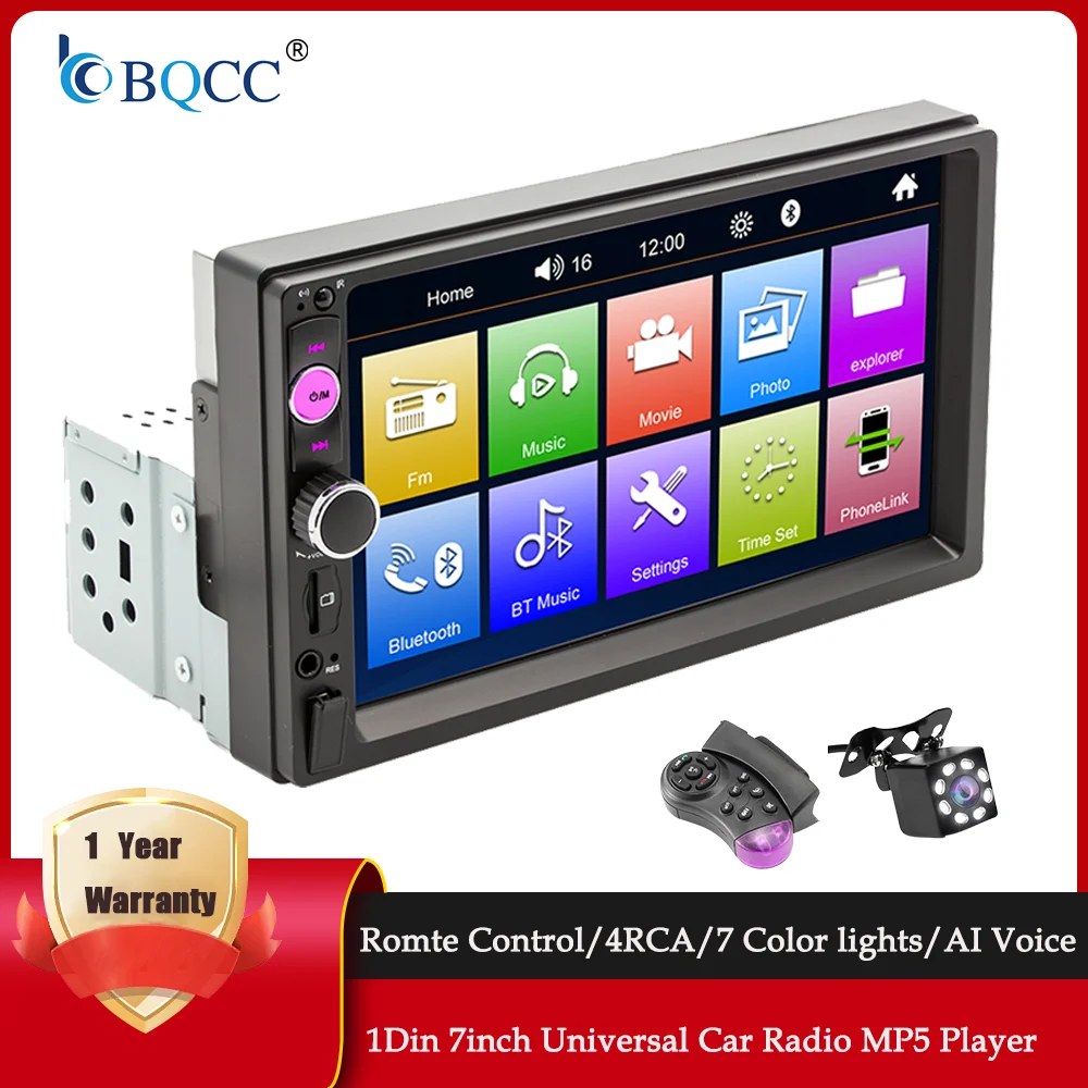

BQCC 1DIN 7'' Car MP5 Player Circuit Protection Smart Bluetooth Calling 7-Color Light Voice Control FM Car Stereo Radio
