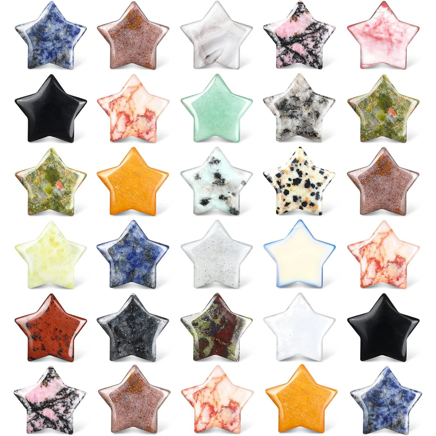 20 Stück sternförmige Kristall-Mini-Taschensteine aus Quarz, Hexenzubehör, Dekoration, Meditation, Energieausgleich – Detail 1
