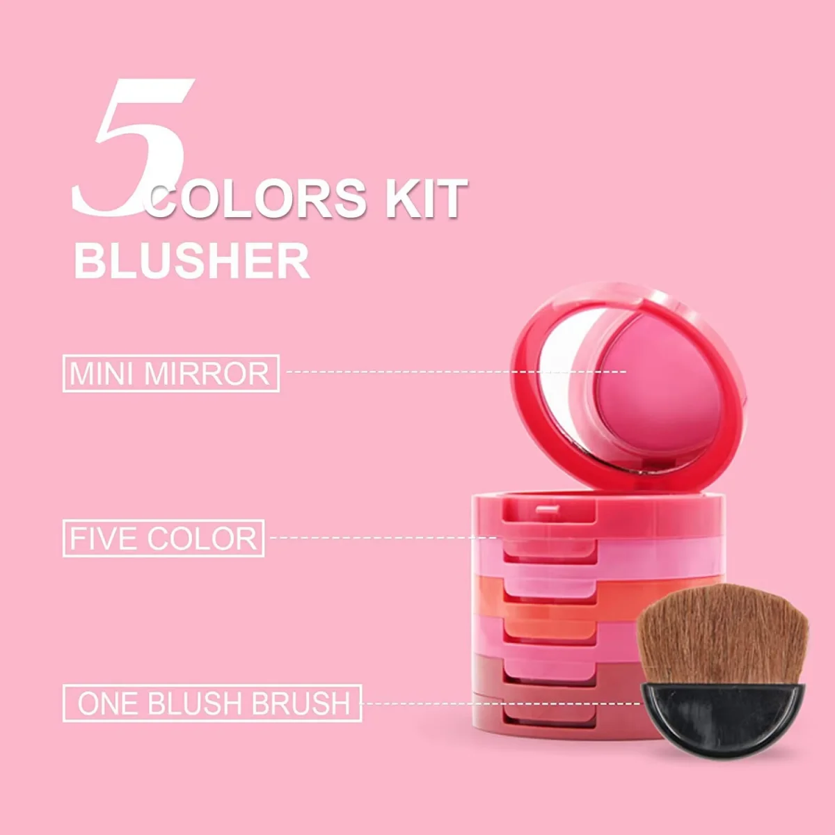 Trucco in polvere compatta con fard multistrato a 5 colori - Fondotinta base viso Cosmetici per guance in polvere pressata con pennello