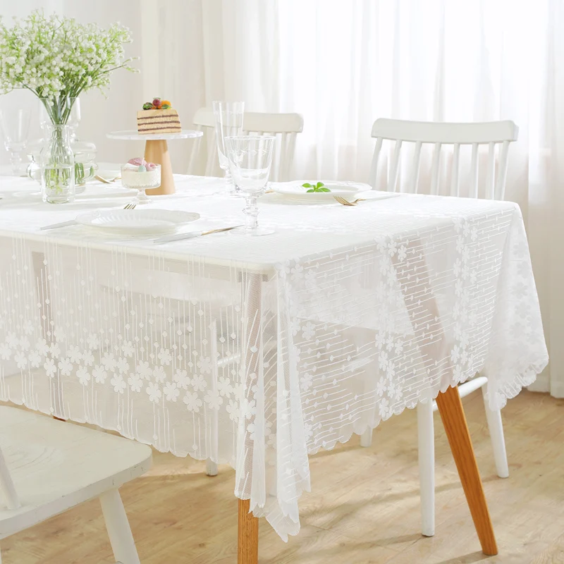 Weimi 5801 بسيطة الحديثة تنوعا المنزلية الدانتيل الأبيض جوفاء شفافة طاولة طعام النسيج مستطيل مفرش المائدة