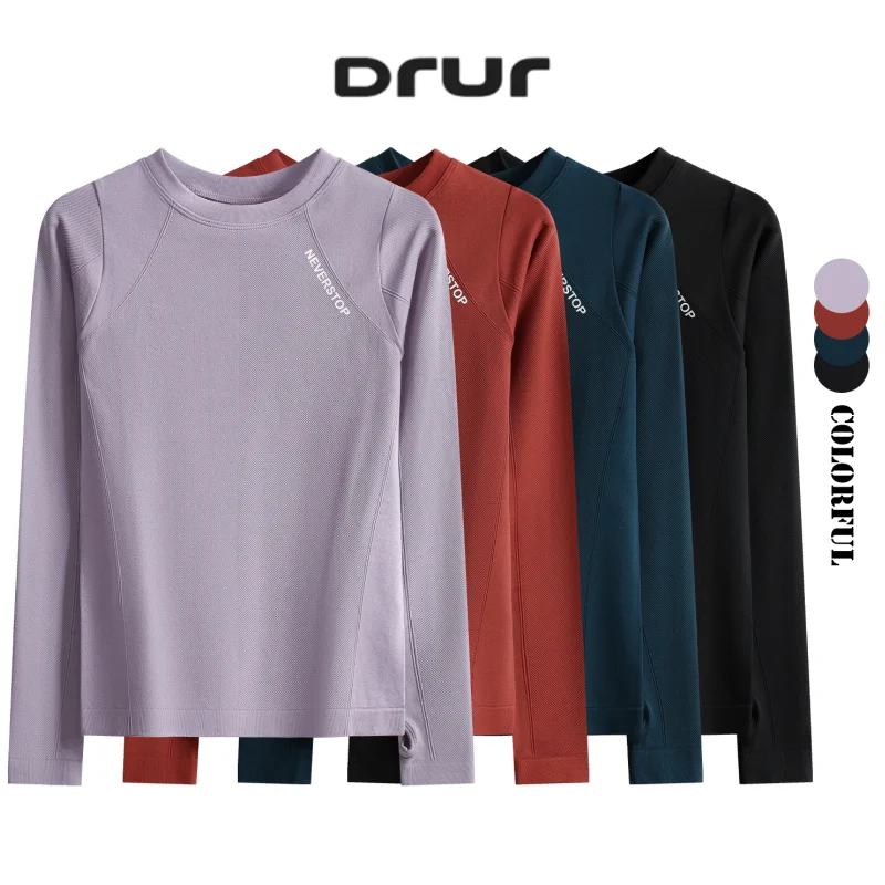 

DRUR Seamless Yoga Shirts for Women With Lightweight Long Sleeve Workout Sports Running Tops Breathable Slim Fit Athletic Tees