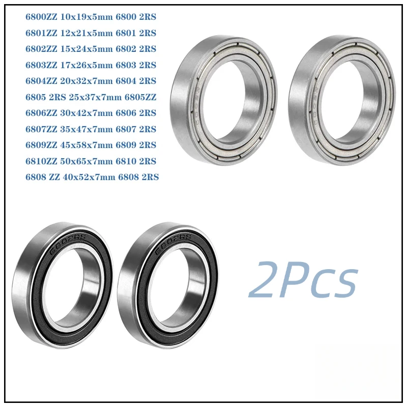 2Pcs Thin Wall Deep Groove Ball Bearings 6800 6801 6802 6803 6804 6805 6806 6807 6808 6809 6810 ZZ / 2RS