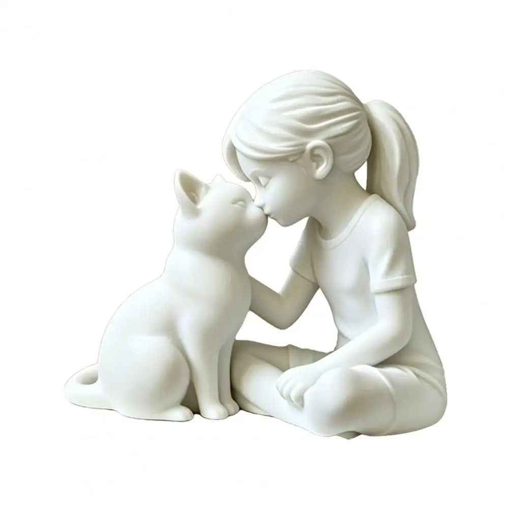 Matte Finish Ornaments Cozy Room Decor 3d Printed Girl Cat Statue Resin Figurine Desktop Decor Modern Art Sculpture for Home