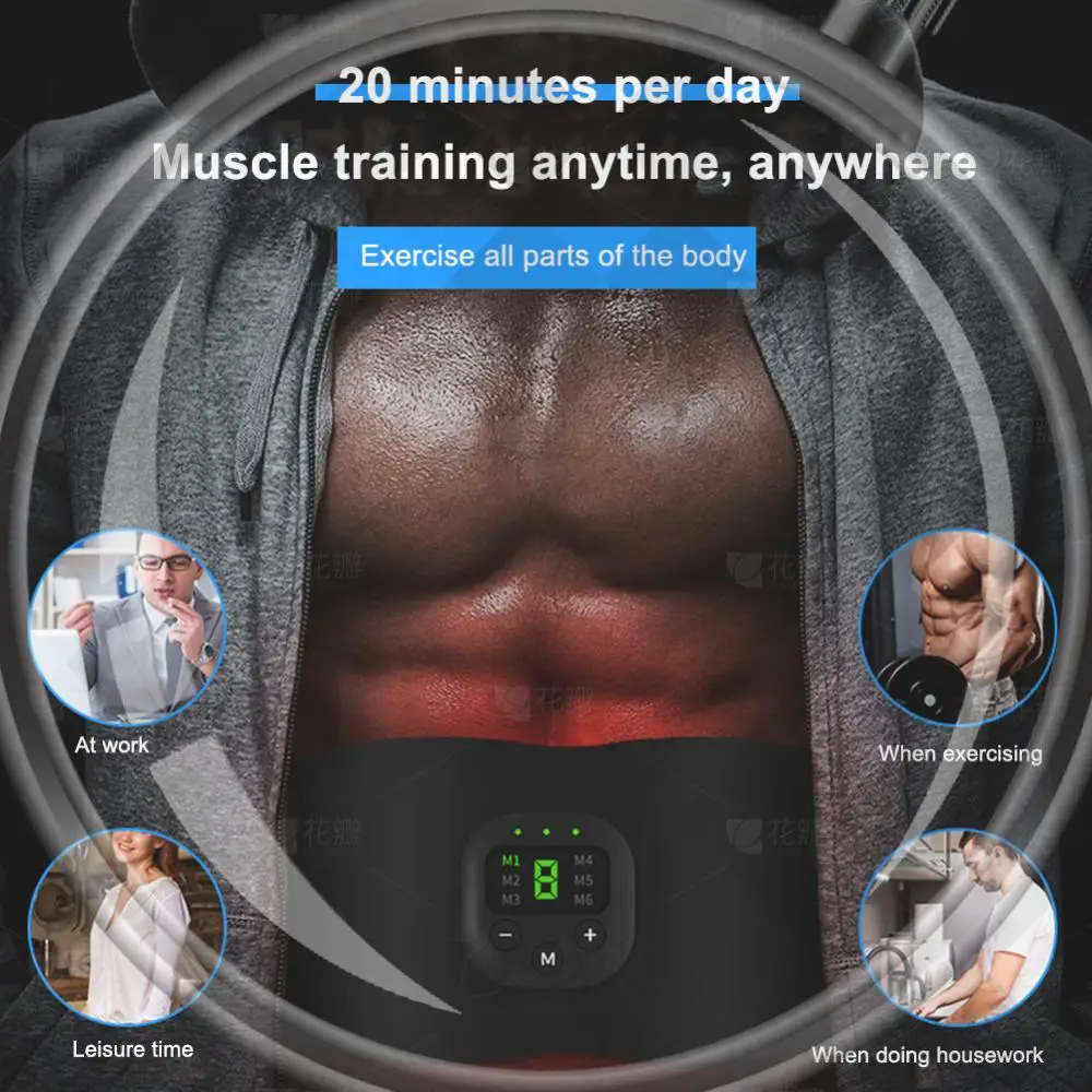 

EMS тренажер для мышц живота, тренажер для похудения живота, массажер для коррекции фигуры, 19 режимов, перезаряжаемое оборудование для тренажерного зала и фитнеса