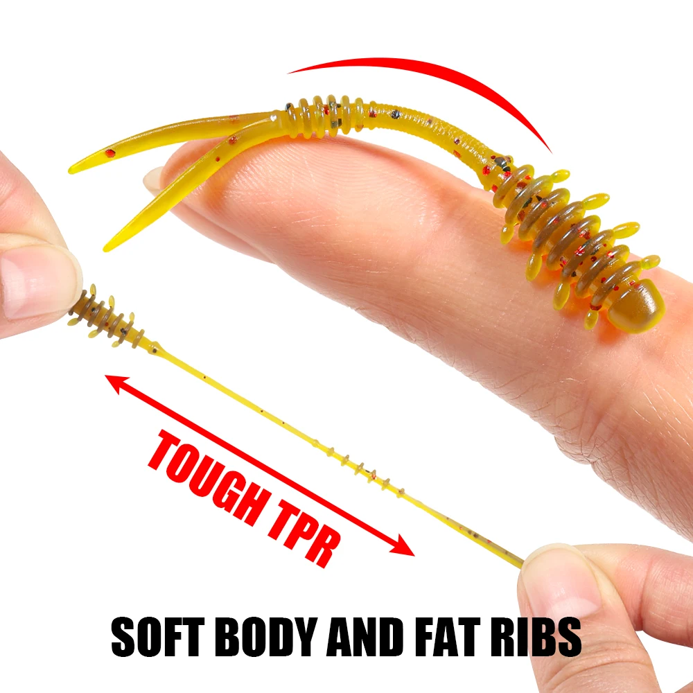 RoseWood Split Tail Ajing Worm Fishing Lure 55mm 0.3g TPR Soft Bait Light Game Double Color Artificial Plastic Rockfish Tackle