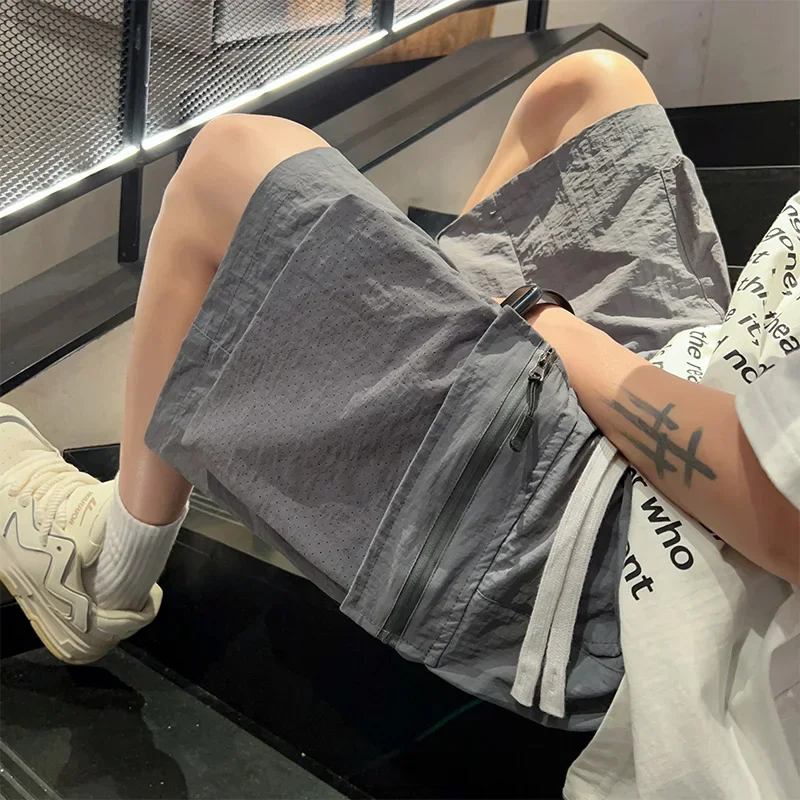 

Cargo Casual Shorts Men's Summer Thin Loose Ice Silk Breathable Comfortable Drawstring Short Beach Fashionable Wide-leg Pants