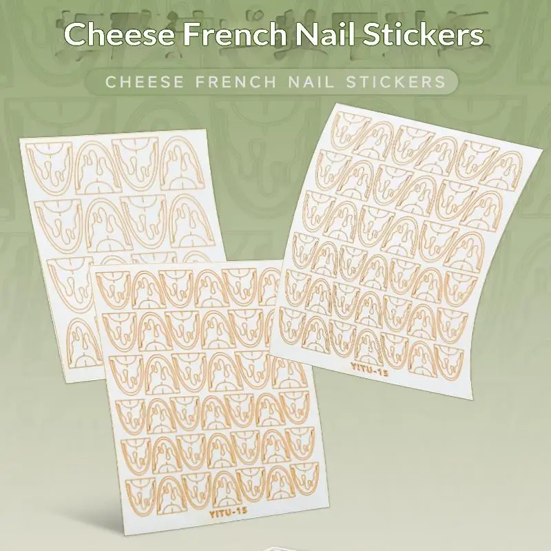 Adesivo de Unhas com Tema de Queijo Francês, Decoração de Unhas com Renda, Aplique Curvo Vazado, Template Adesivo para Decoração de Unhas