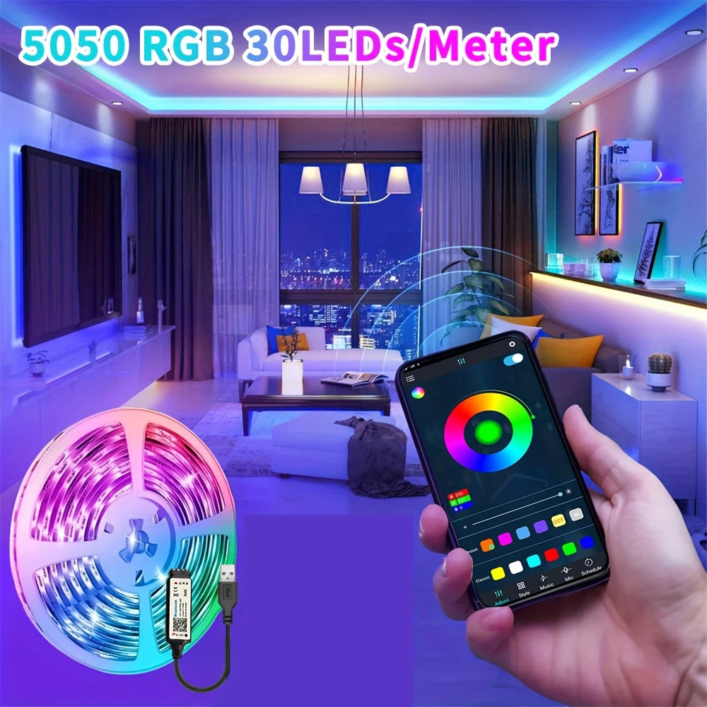 5V 5050 LED Strip Lights Room Decoration Home 30LEDs/m RGB Tape Festoon Backlight Smart Christmas Lights Bluetooth App Control