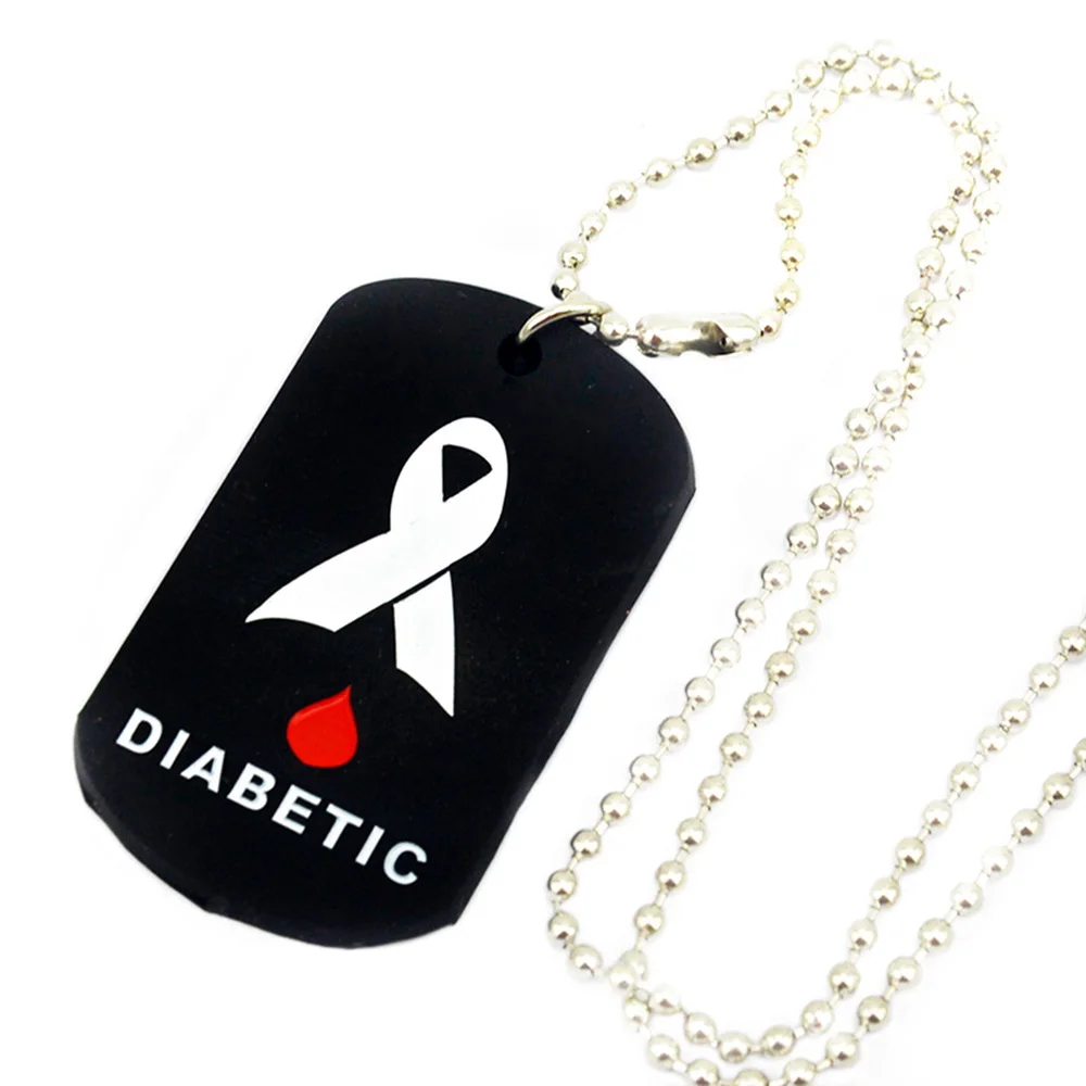 25 Pcs Diabetic Silicone Dog Tag Pendant Necklace with 24 Inch Ballchain Medical Gift