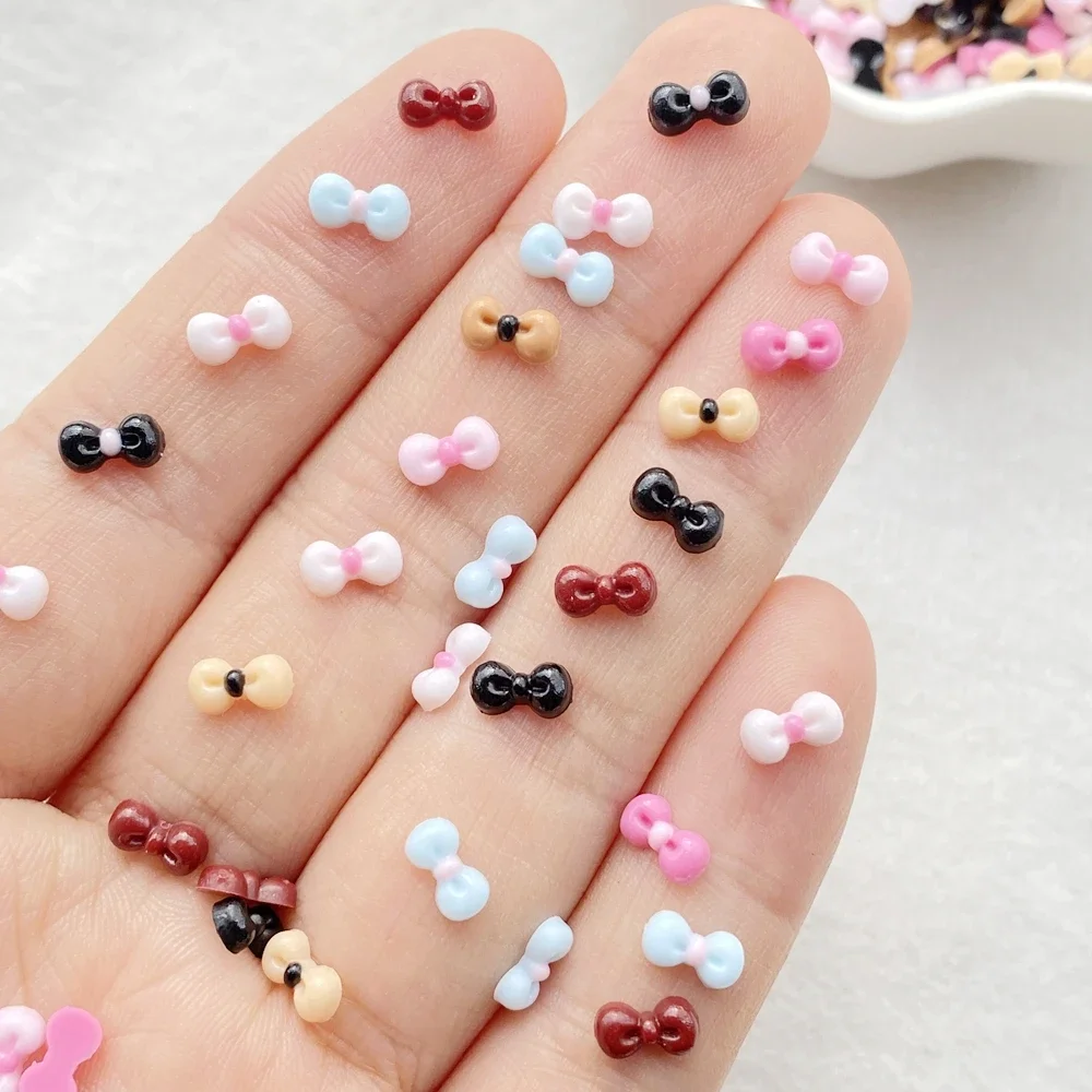200Pcs Cute mini colored bow tie Nail Art Resin Designer Charms DIY Craft For Nail 3D Decorations Jewelry