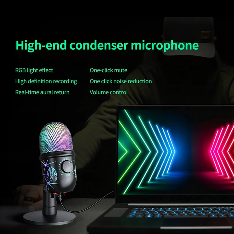 USB Condenser Microphone with Noise Cancellation USB Gaming Microphone for Pc Computer Laptop Video Singing Recording