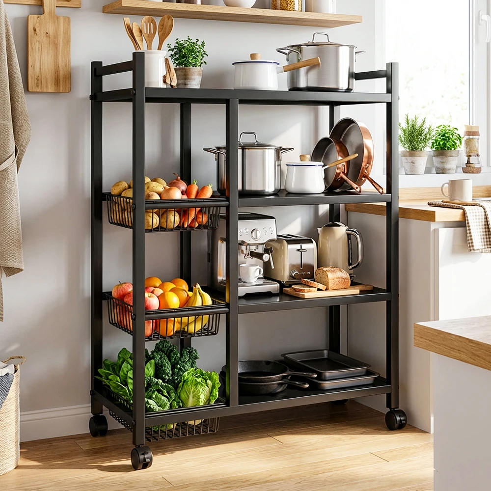 Multifunktionales Küchenregal Bewegliche Aufbewahrungsregale Metall-Universalschrank für Küche Bad Wohnzimmer Garage