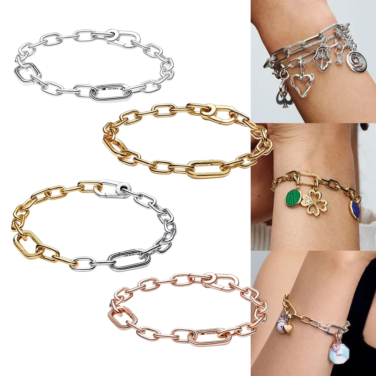 2025 New S925 Silver ME Two-tone Link Chain Bracelet Small-Link Chain Bracelet Can Be Matched with Pendants To Show Unique Charm