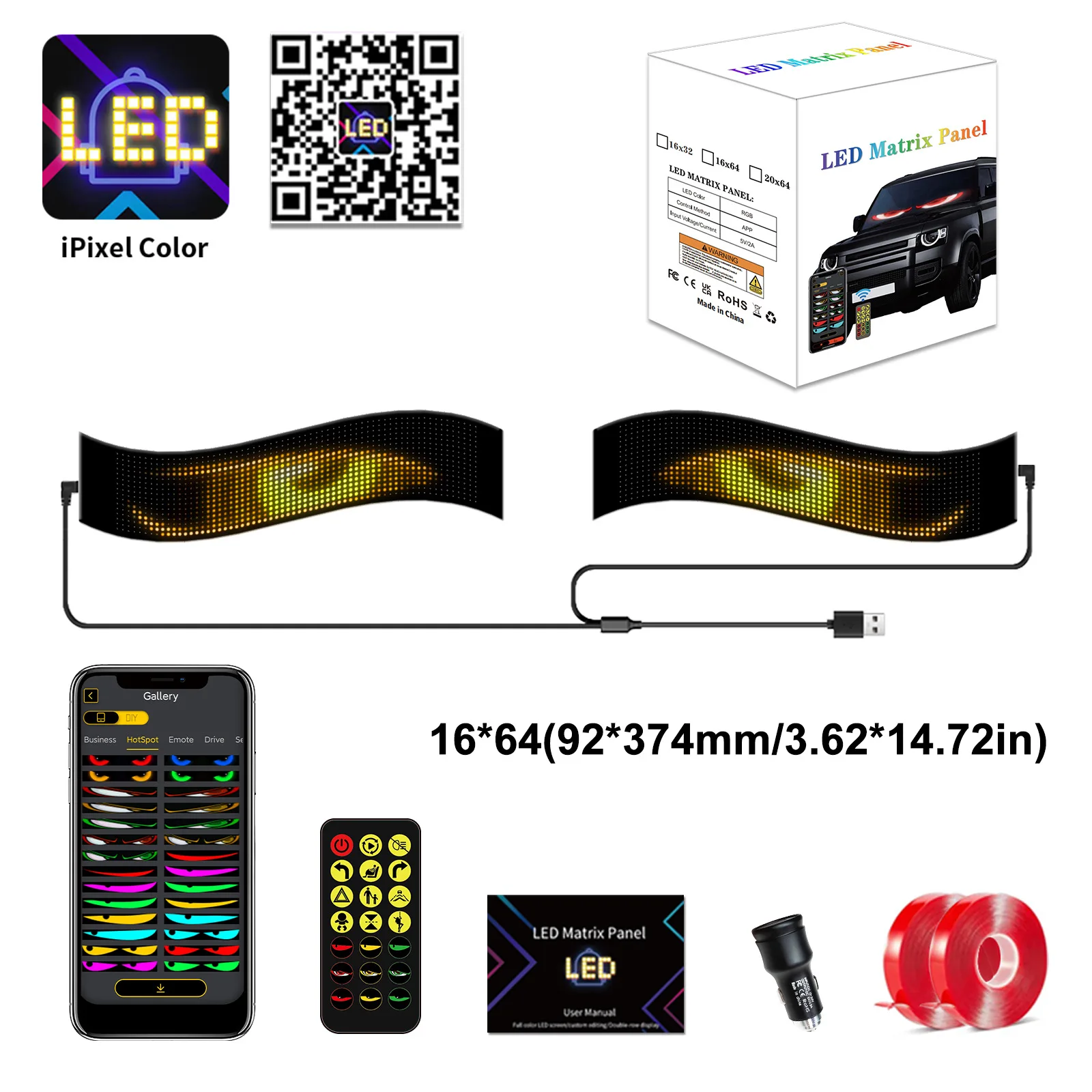 Multifunctional Bright Devil Eyes LED Light for Car Windshield Flexible Programmable Scrolling LED Display Bluetooth APP Control image 3