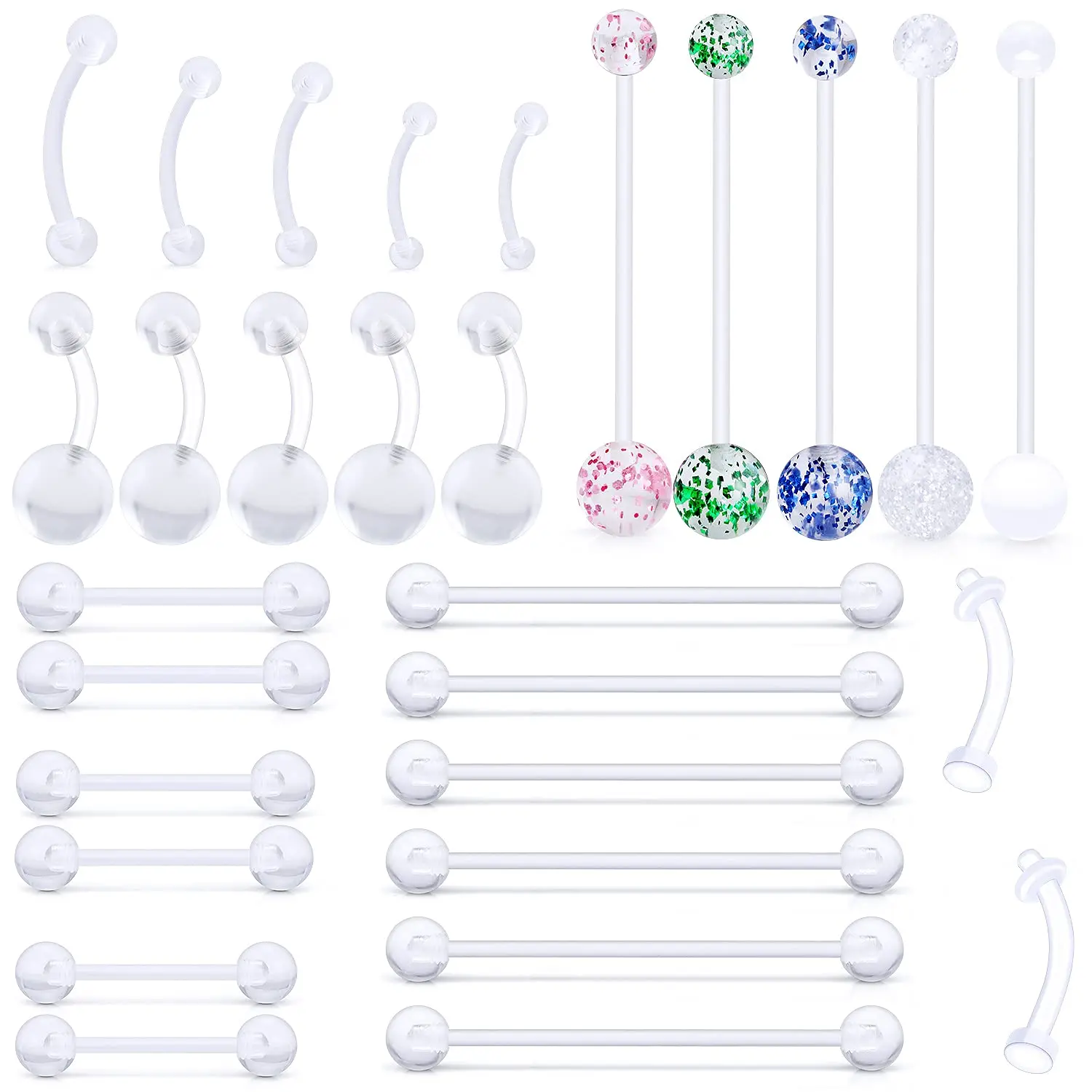 29Pcs Varied Style 14G Pregnancy Belly Button Rings Retainer Flexible Long Plastic Nipple Industrial Body Piercing Jewelry