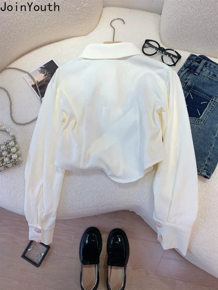 Korean Sweet Blouses Women 2024 Camisas De Mujer Long Sleeve Contrast Color Love White Shirts Crop Tops Casual Y2k Shirt Blouse