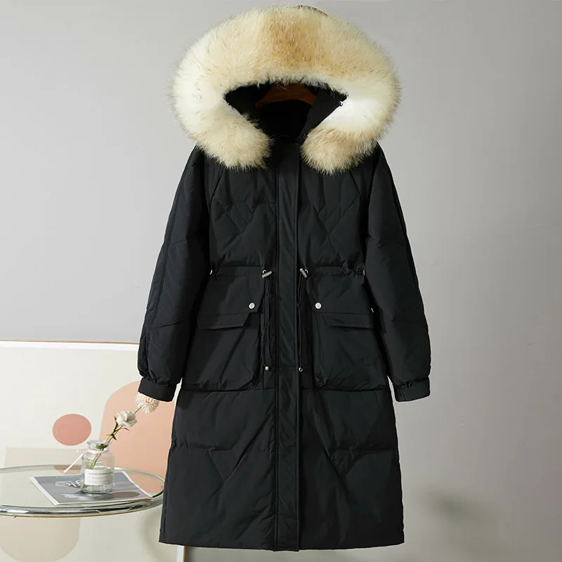 Imagem -04 - Luxo Ganso para Baixo Jaqueta de Inverno para Mulheres Meados de Comprimento Espessamento com Capuz Outerwear Moda Quente Magro Feminino Parkas Cabolsas 2023 Novo