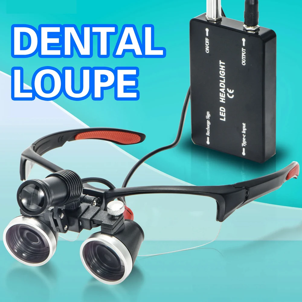 Binocular Dental Loupes 2.5X/3.5X Magnifying Glass 5W LED Headlight with Optional Yellow Filter Rechargeable Battery