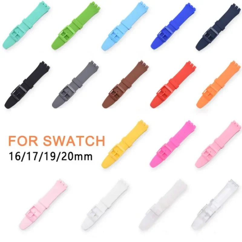 Colorful Rubber Strap for Swatch Watch Band 17mm 19mm Replacement Wristband Silicone Bracelet Waterproof Accessories