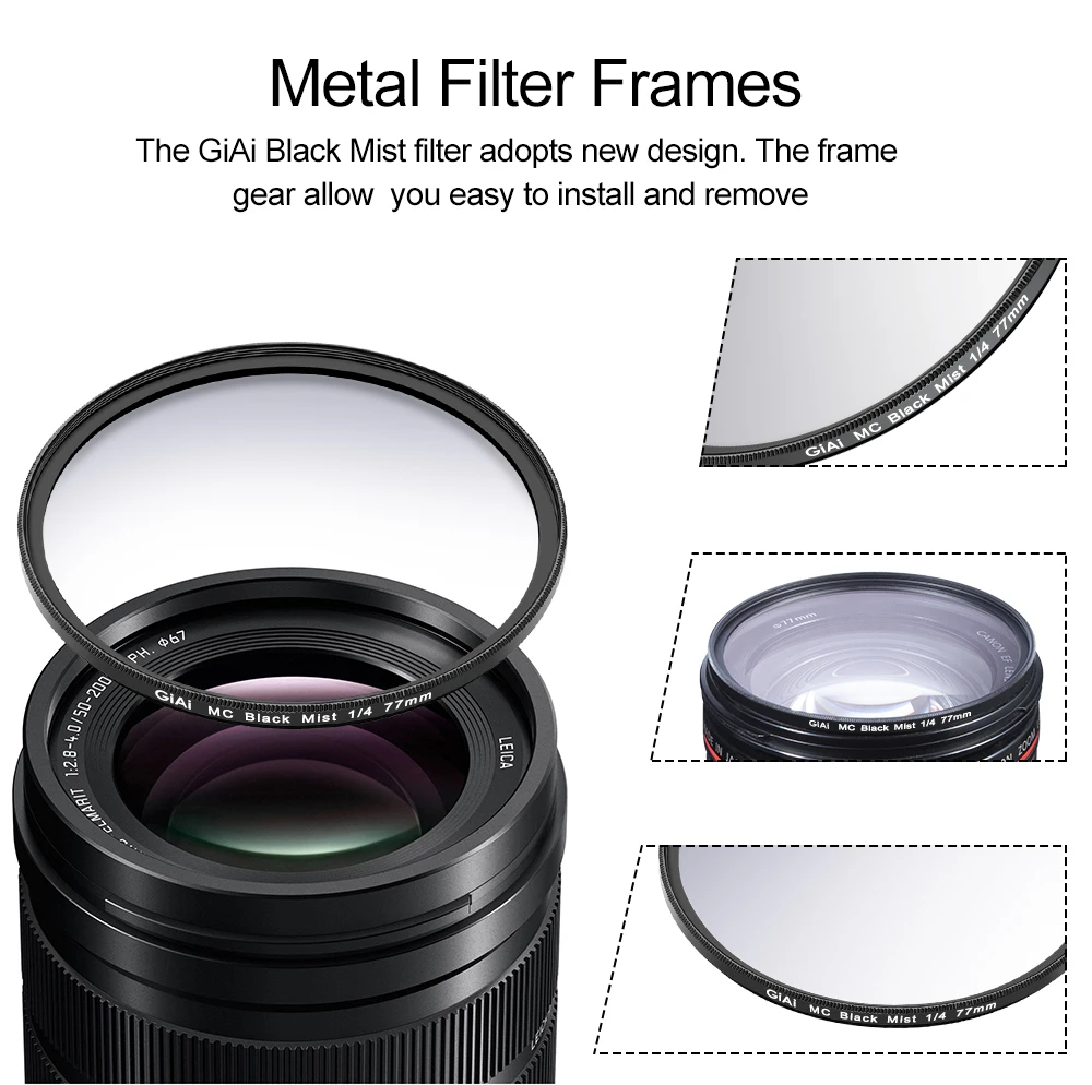 GiAi Black Mist Filter 1/8 1/4 1/2 Camera Lens Soft Effect Diffusion 49 52 67 77 82 95mm Portrait Photography