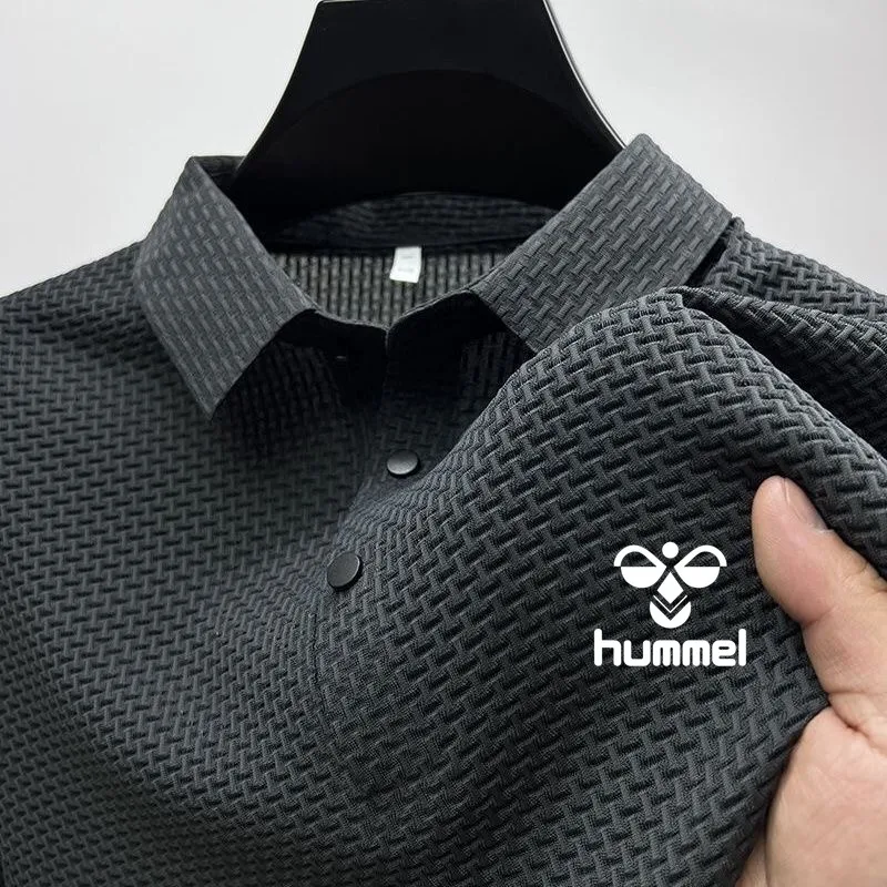 2024 Summer New Men\'s Brand HUMMEL Short Sleeve T-shirt Cool Breathable POLO Shirt Business Casual Sweat Absorption Top