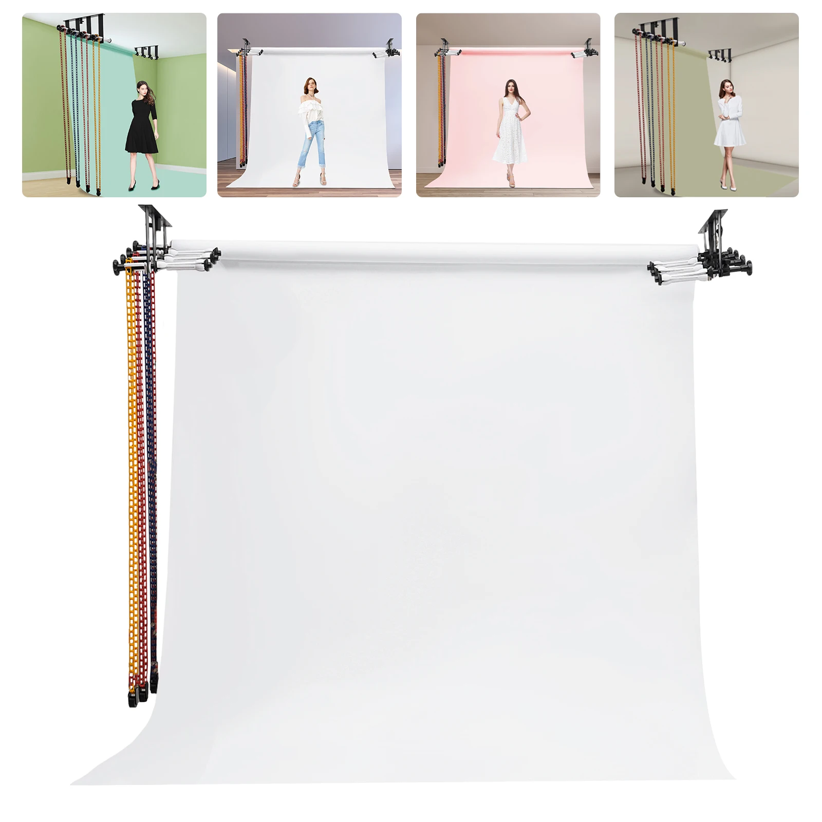 Backdrop Holder Wall Mount 4 Roller Photography Background Support System Adjustable Backdrop Roller System