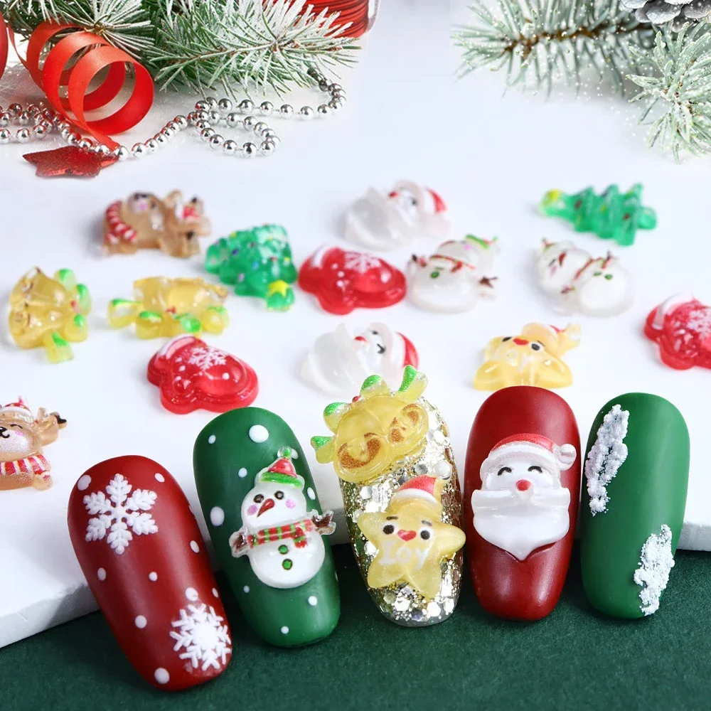 30pcs Christmas Nail Art Charms Santa Claus Snowman Elk Xmas Tree Nails Accessories Cute New Year Nails Jewelry Manicure Design