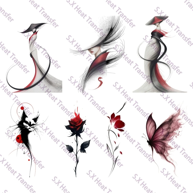 25cm Fashionable Ink Wash Style Animals Heat Transfer Printing Chivalrous Ancient Style Hot Press Stickers DIY Ironing Stickers