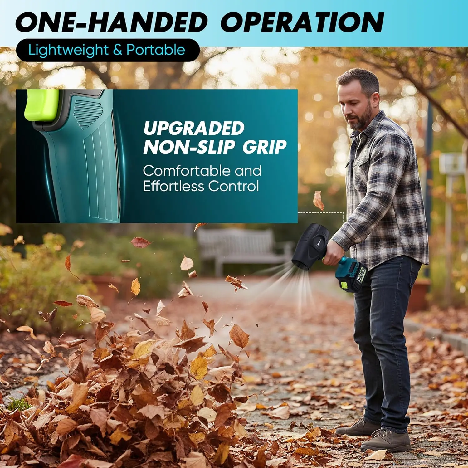 منفاخ أوراق شجر لاسلكي، 18000 دورة في الدقيقة، بطاريات 2 × 4.0 أمبير في الساعة، سرعة قابلة للتعديل للحديقة والحديقة