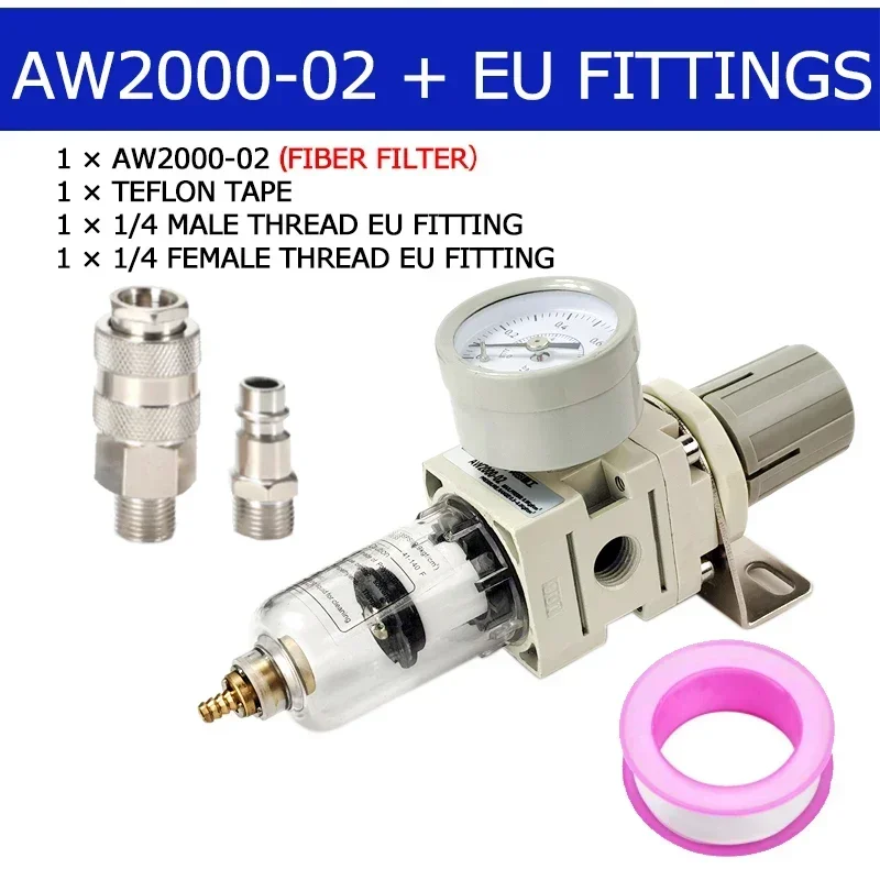 1 pcs AW2000-02 Pneumatic Compressor Air Filter Source Treatment Filters Pressure Regulator Gauge Oil Separator with fitting